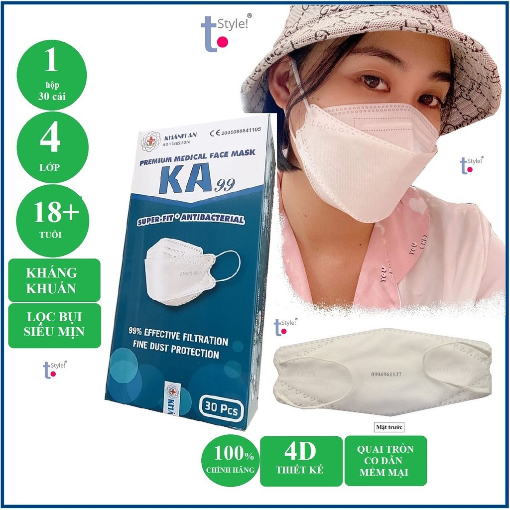 [Chính Hãng] Hộp 30 cái khẩu trang 4D Khánh An KA99 phong cách Hàn Quốc - 4 lớp kháng khuẩn, lọc bụi siêu mịn