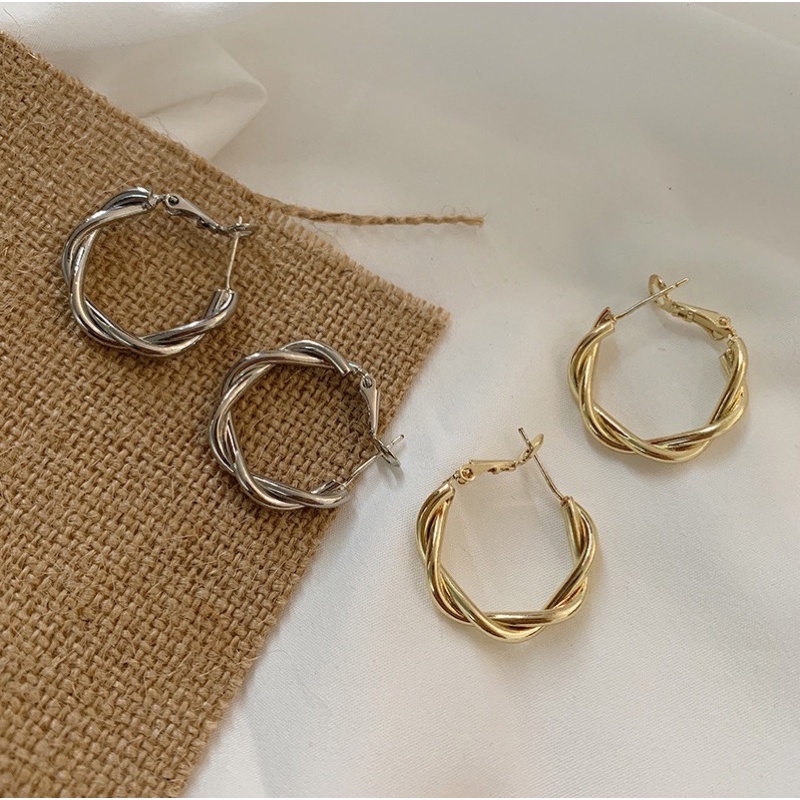 Khuyên Tai Tròn Xoắn Phong Cách Hàn Quốc, Hoa Tai Hợp Kim Mạ Vàng 925 Không Gỉ  Bonnies Accessories