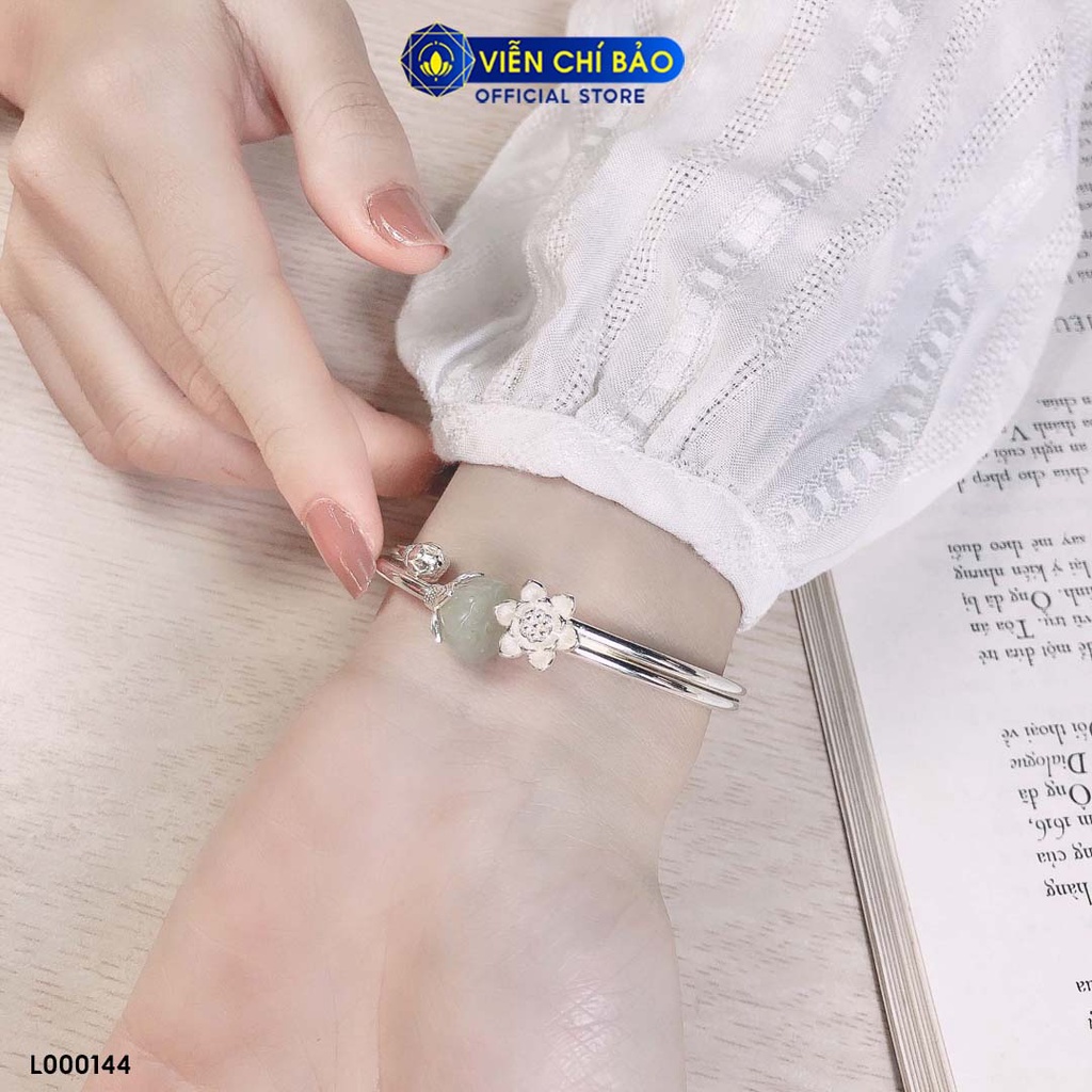 Kiềng tay bạc nữ Đài sen bạch ngọc bạc chất liệu Thái S925 thời trang phụ kiện trang sức nữ Viễn Chí Bảo L000144