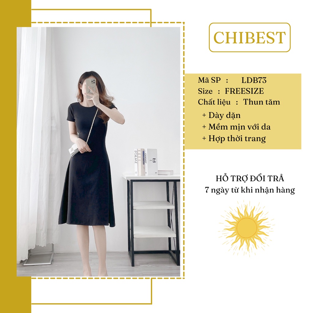 Đầm maxi xòe dài thun gân phối nơ lưng trắng LDB73 CHIBEST