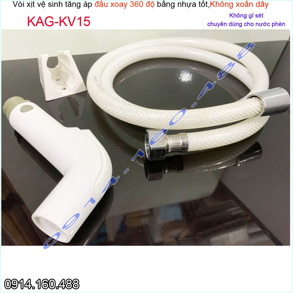 Vòi xịt vệ sinh KAG-KV15 xoay 360 độ, vòi rửa bồn cầu nhựa trắng tia nước mạnh chịu áp lực mạnh chung cư nhà cao tầng