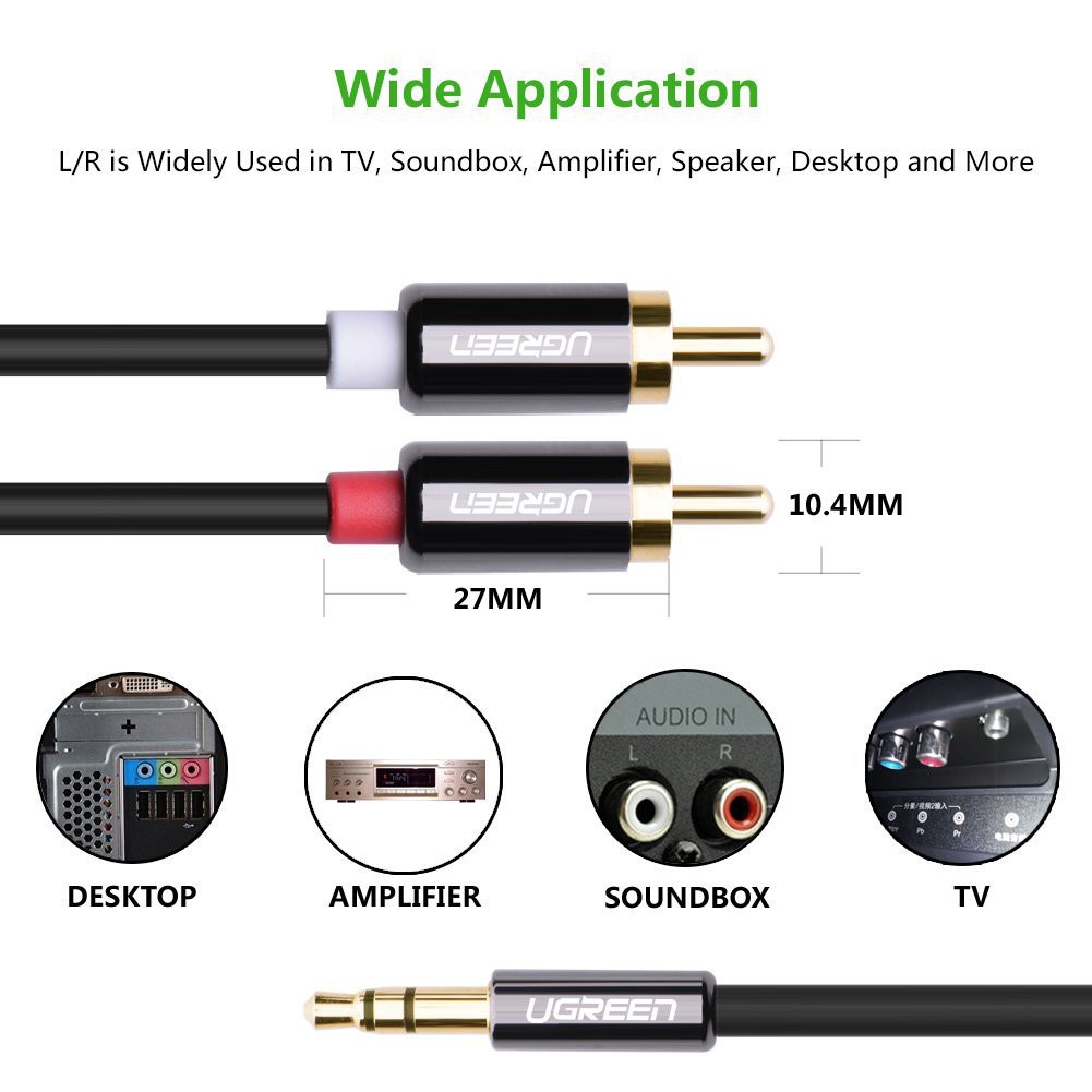 Dây Audio 3.5mm ra 2 đầu RCA (Hoa sen) UGREEN AV116 - Hàng chính hãng