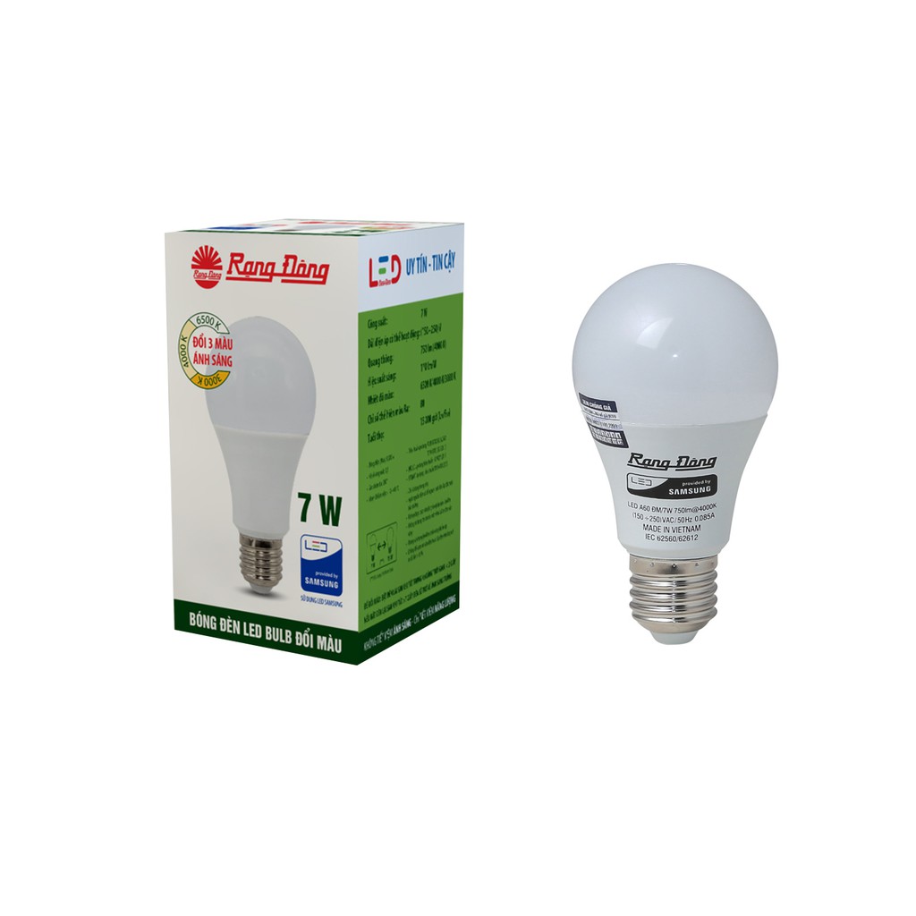 Bóng đèn LED đổi màu 7w - 9w Rạng Đông chip LED Samsung