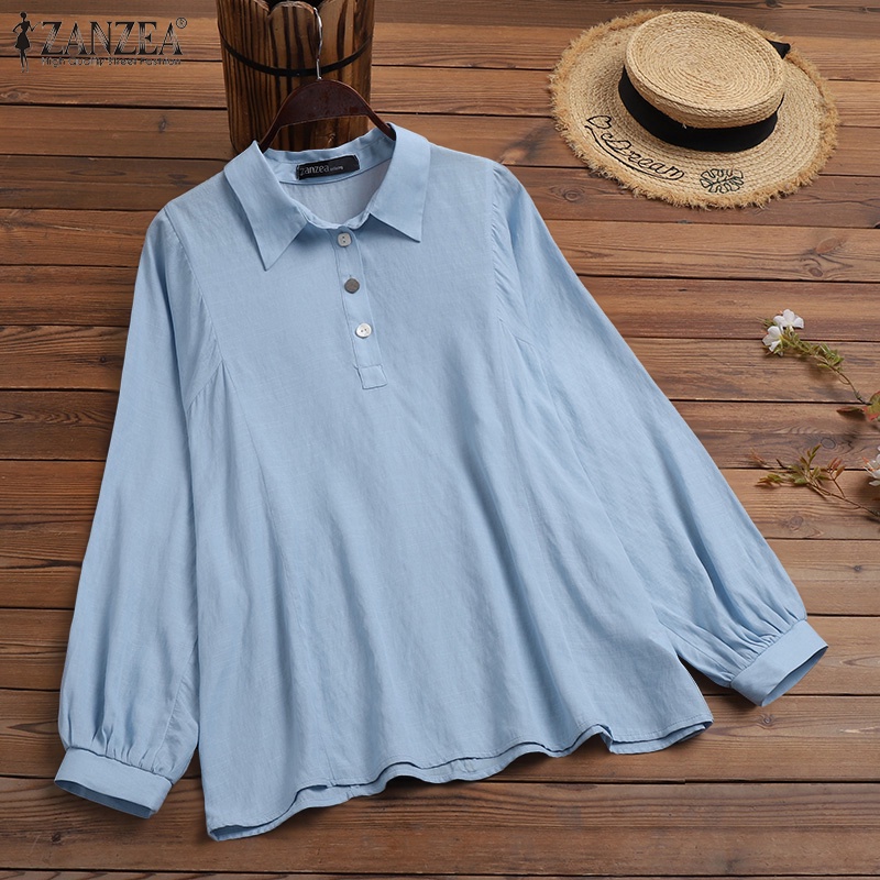 Áo sơ mi ZANZEA tay dài cổ bẻ dáng rộng phong cách vintage cho nữ