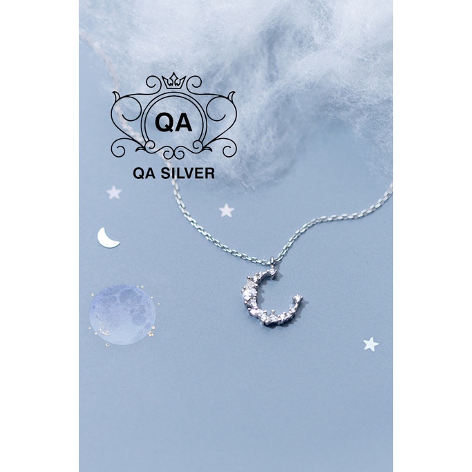 Dây chuyền bạc mặt trăng đính đá vòng cổ bạc trăng khuyết S925 MOON Silver Necklace QA SILVER NE171203