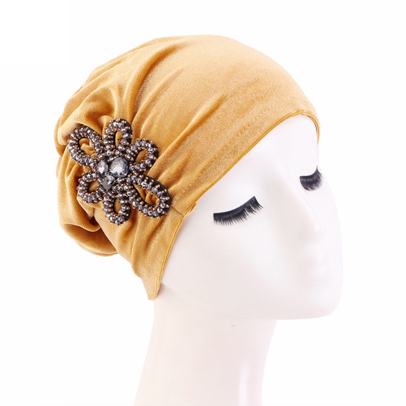Khăn Trùm Đầu Turban Bằng Nhung Đính Đá Phong Cách Hồi Giáo Cho Nữ