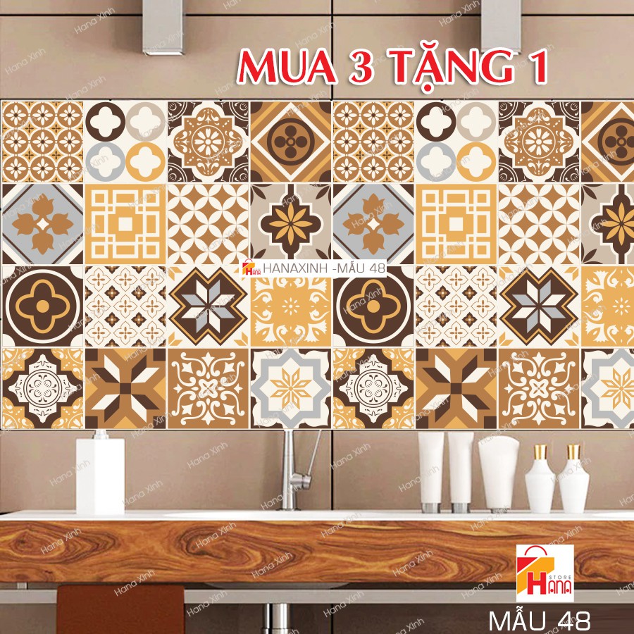 Mua set 3 tặng 1 set (60x120cm) decal gạch bông trang trí bếp, dán tường , dán kính