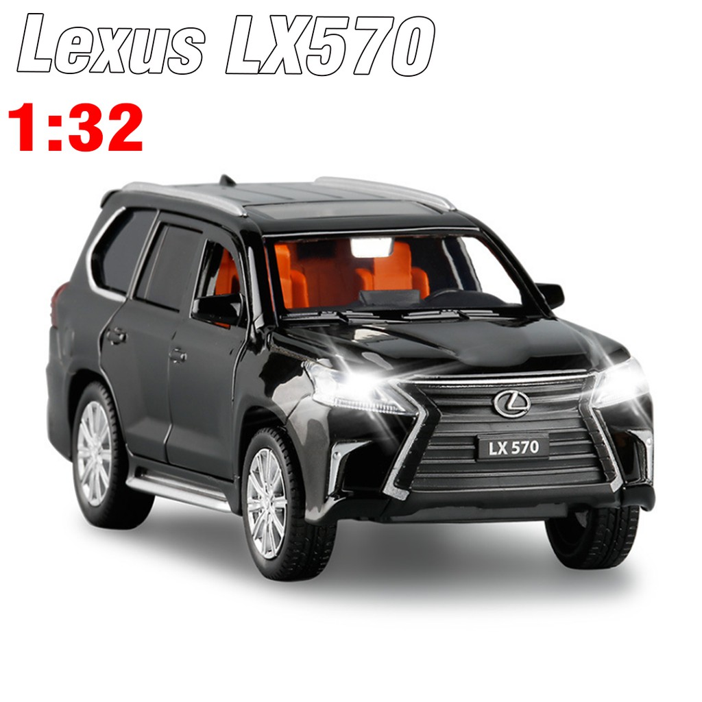 Xe ô tô LX570 tỉ lệ 1:32 màu đen mô hình bằng sắt mở các cửa có âm thanh và đèn