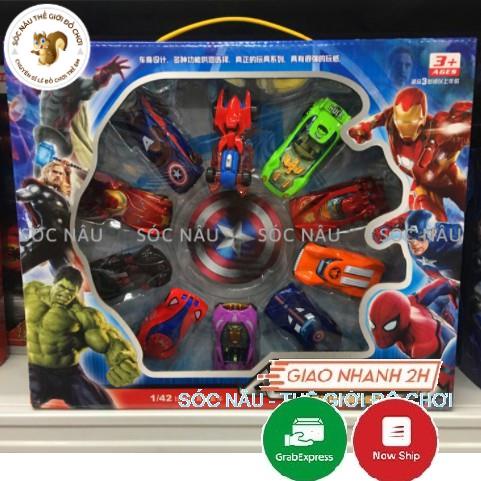 Đồ chơi mô hình hộp 10 xe ô tô sắt siêu anh hùng Avenger đồ chơi siêu nhân chạy bánh đà cực đẹp Sóc nâu đồ chơi