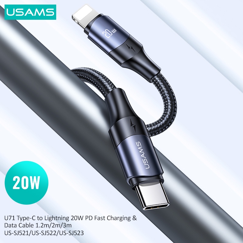 Usams Dây Cáp Sạc Nhanh 1.2m 2m 3m 20W USB C IP Cho i8-14