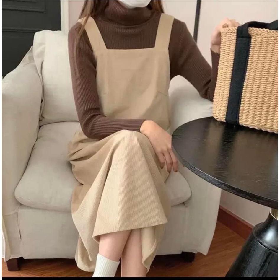 Yếm Váy Nhung Tăm Nữ Suông Rộng Dáng Dài Nhiều Màu, Váy Yếm Nữ Hai Dây Quai To Dáng Dài Nhung Gân Form Rộng Vintage