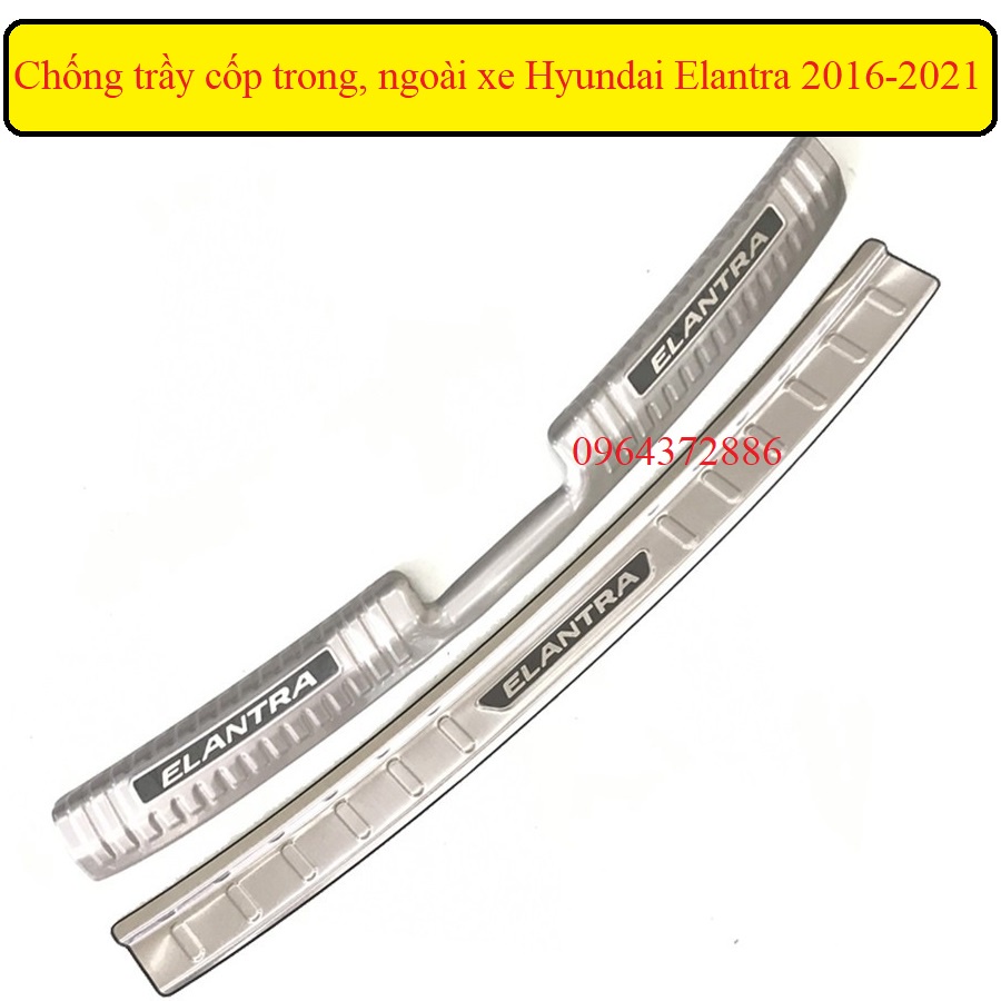 Ốp chống trầy cốp trong, ngoài xe Hyundai Elantra 2016-2021 inox cao cấp