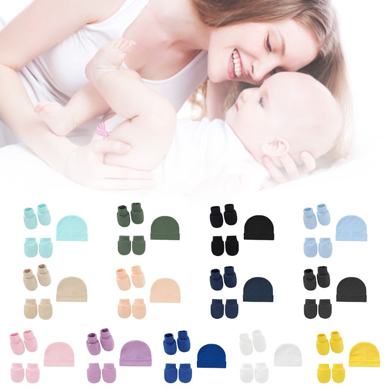 Set găng tay + đôi bao chân và nón cotton mềm mại cho bé sơ sinh 18-24 tháng