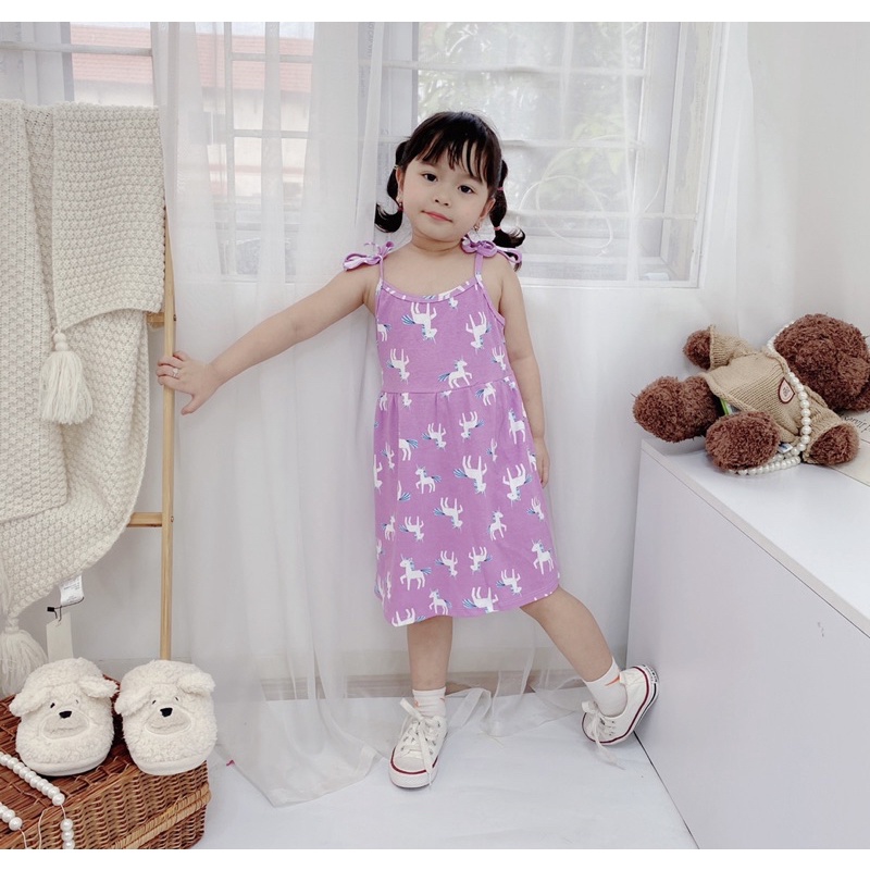 Váy thun 2 dây thắt nơ bé gái