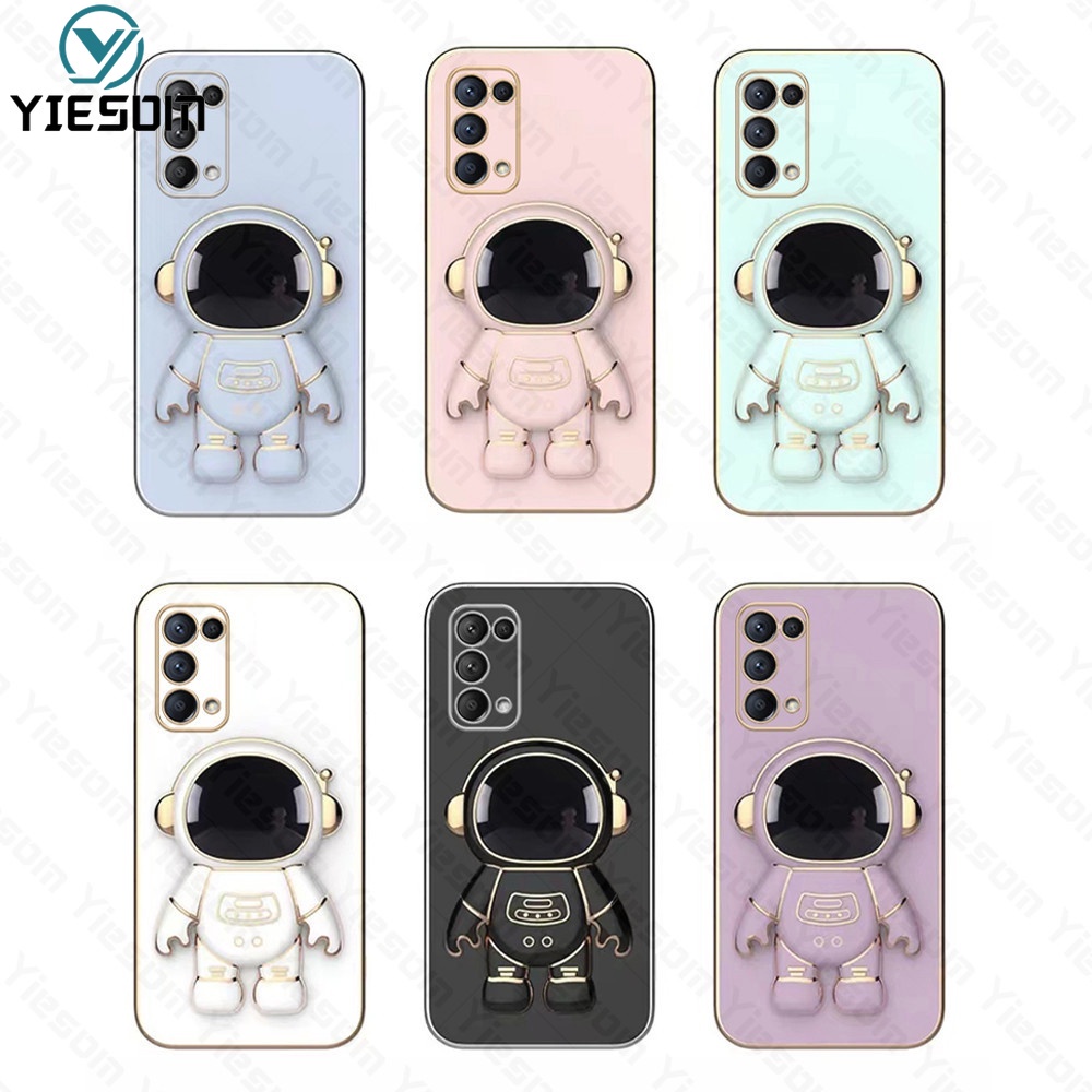 Ốp Điện Thoại Silicon Dẻo Họa Tiết Phi Hành Gia Lấp Lánh Kèm Giá Đỡ Cho OPPO Reno 7Z 7 6 4 5 4G 5G 5F 4F