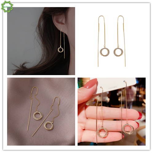 1 cặp bông tai tua rua dáng dài đính đá zircon màu vàng sang trọng thời trang cho nữ