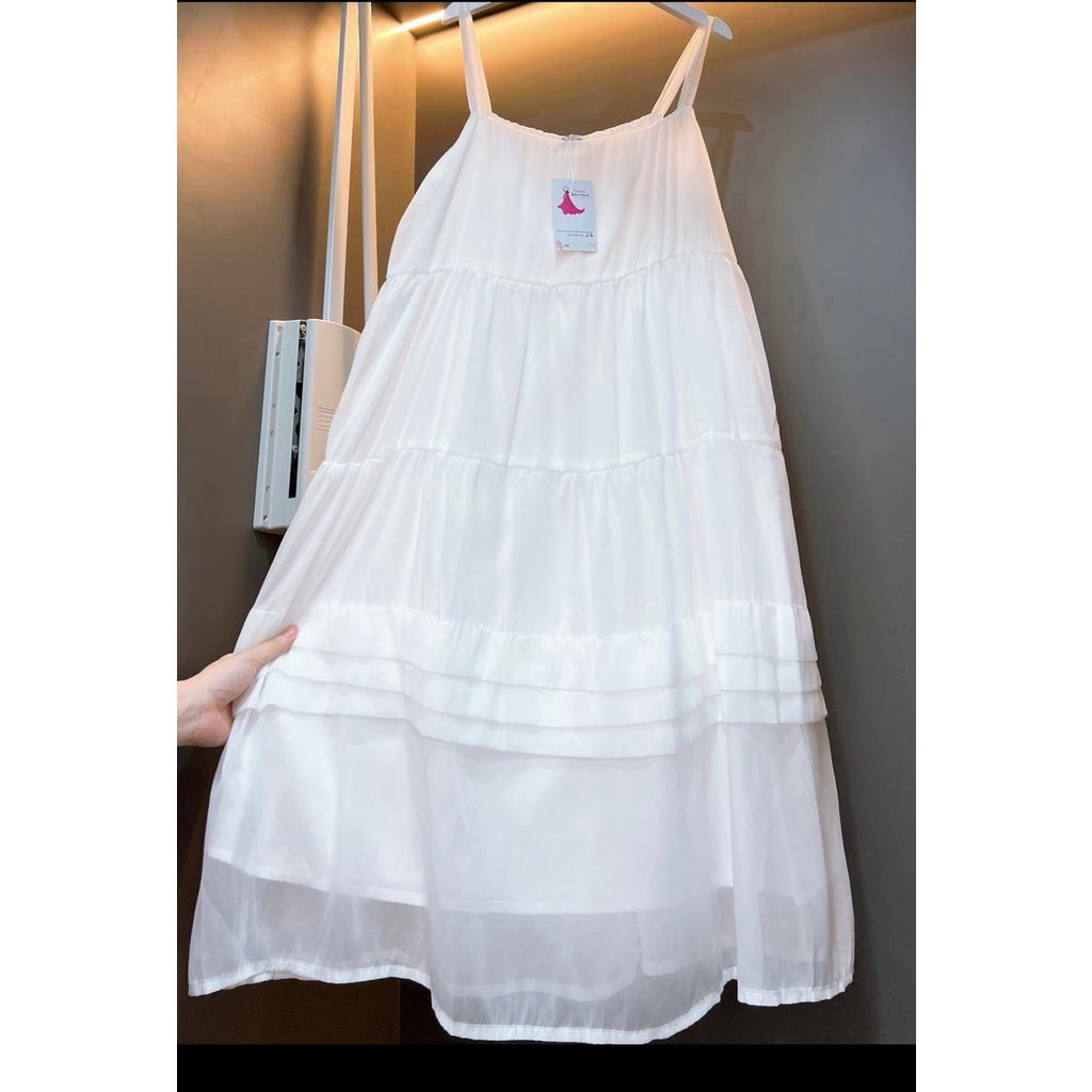 Váy 2 dây voan tơ li ngang phối tầng