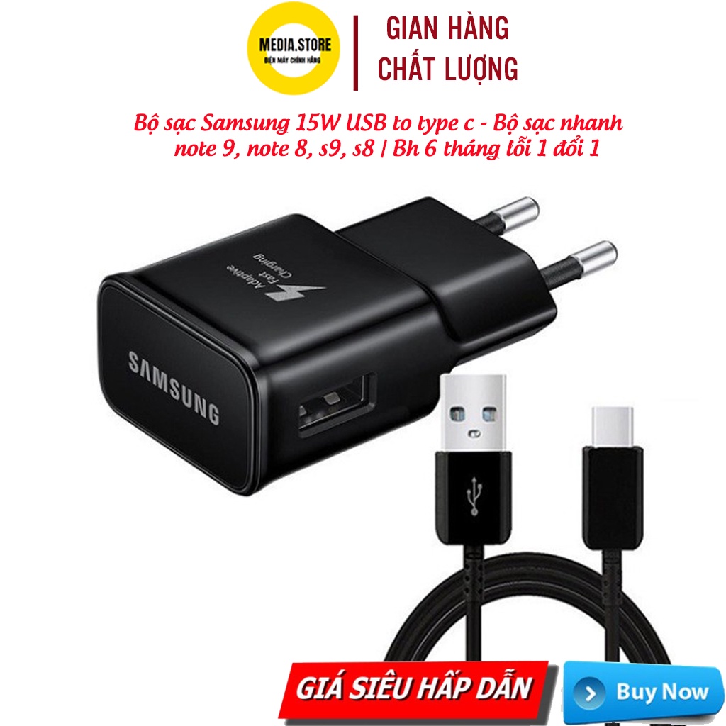 Bộ sạc nhanh Samsung 15W USB to type c, bộ cáp sạc nhanh note 9, note 8, s9, s8- Bh 12 tháng lỗi 1 đổi 1