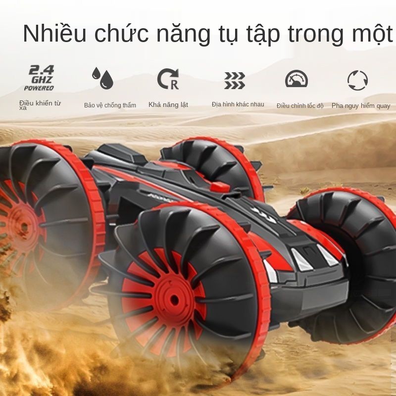 Ô tô điều khiển từ xa, tàu, nước và đất, chơi xe địa hình lái bốn bánh, nhào lộn hai mặt xoay biến dạng điện trẻ