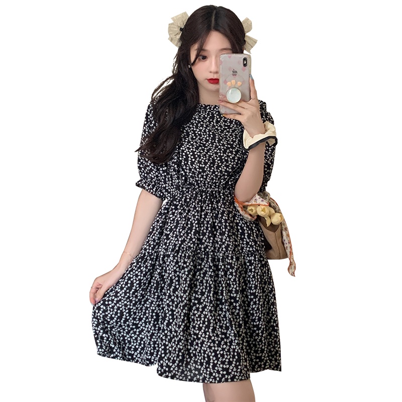 Đầm SUXI chữ A lưng cao họa tiết hoa phong cách vintage cho nữ