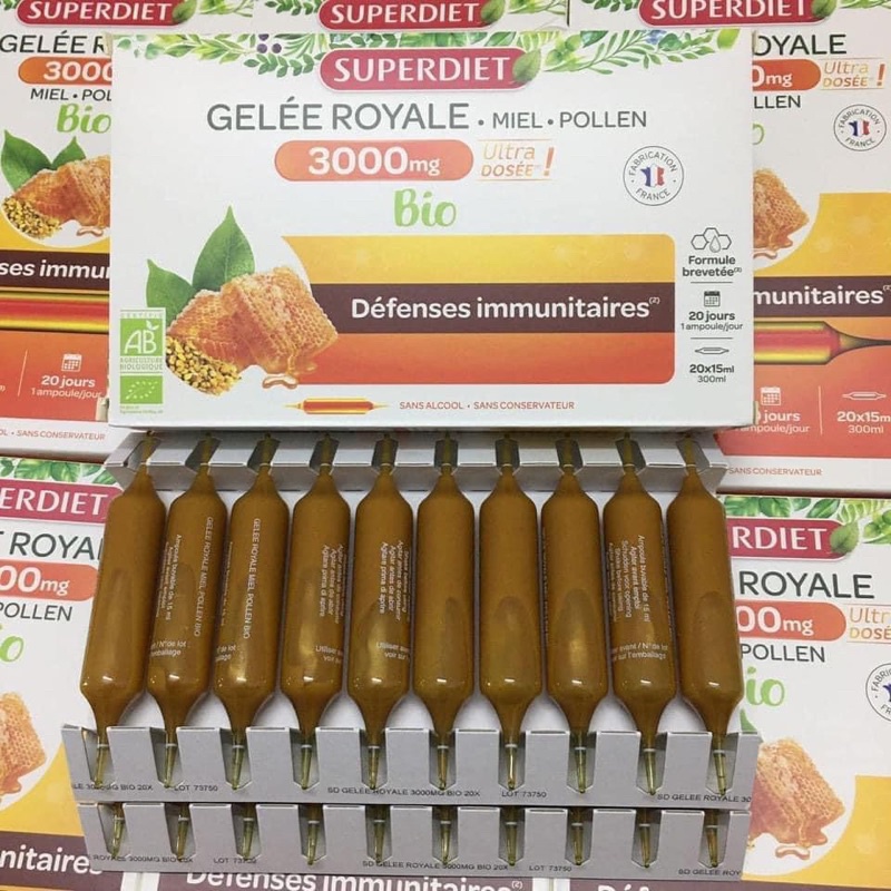 Sữa ong chúa hữu cơ Superdiet Gelee Royale 3000mg 20 ống/hộp