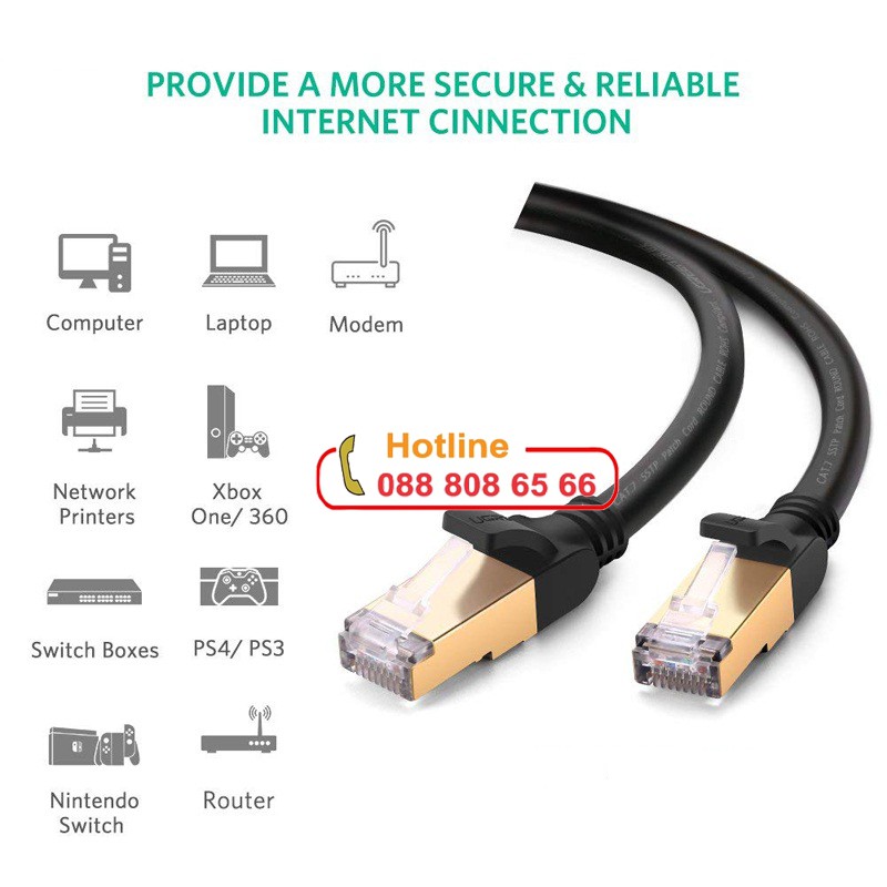 Cáp mạng đúc sẵn Cat7 dài 3m Ugreen 11270 chính hãng