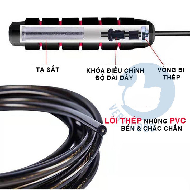 Dây nhảy giảm cân đốt mỡ bụng lõi thép đàn hồi kèm tạ dài 2.9m tập thể dục gym muay thái tại nhà HMC