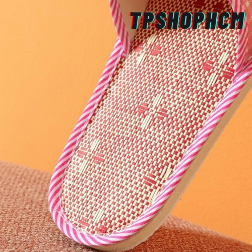 Dép chiếu cói quai ngang hoạ tiết caro tươi trẻ chất liệu thiên nhiên êm chân chống trượt hàng cao cấp