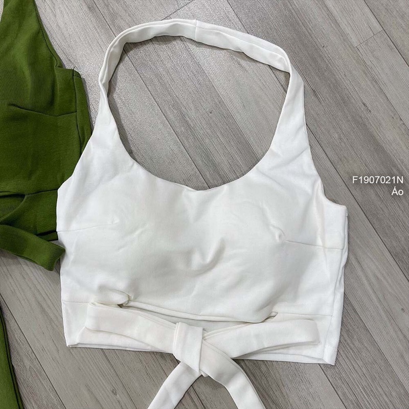Áo thun croptop dây choàng cổ thắt nơ bụng có cúp áo TT1907