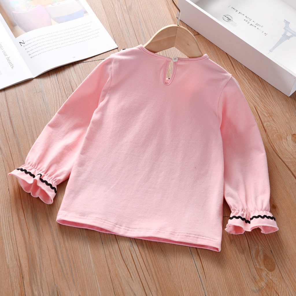 Áo Sơ Mi Tay Dài Cổ Búp Bê Đính Nơ Xinh Xắn Cho Bé Gái