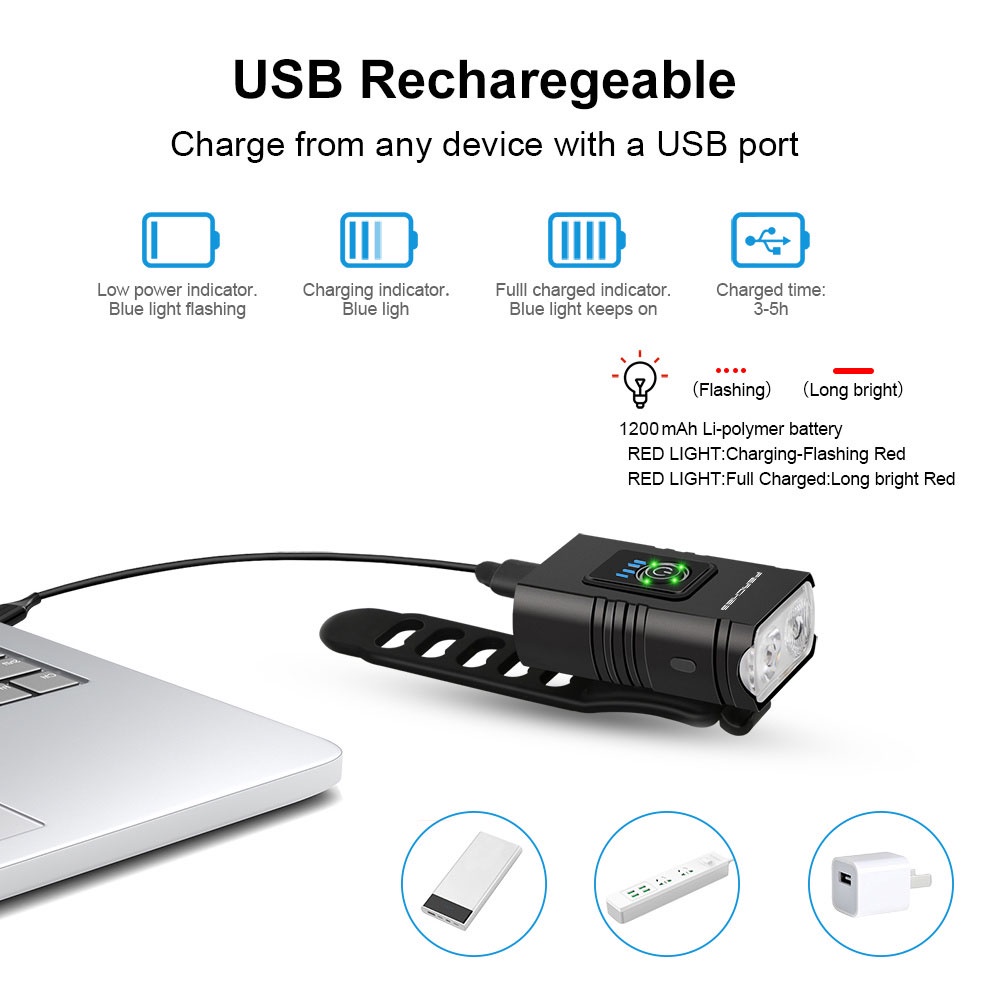 Sẵn sàng chứng khoán đào USB sạc đường xe đạp Đèn sạc Hiển thị cảnh báo đèn cưỡi Đèn pha gửi đèn hậu ELLE