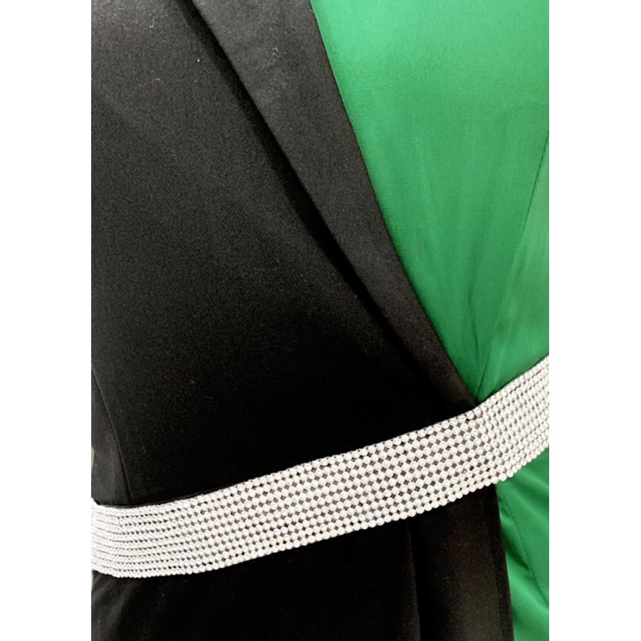 GOTI - Hình Thật - Đầm Ôm Dự Tiệc Trung Niên Kiểu Xẻ Tà Đắp Chéo Phối Màu Đính Cườm 3070