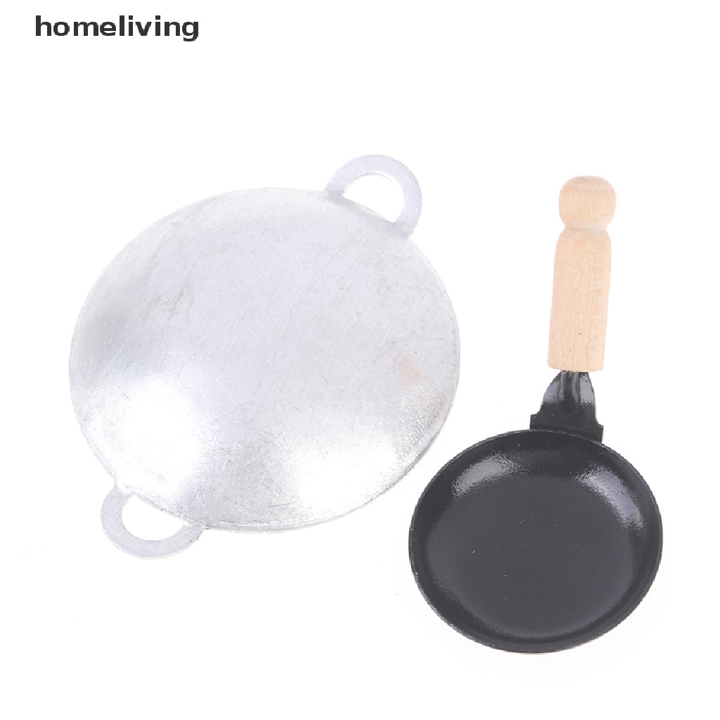 Chảo Chiên Đồ Ăn Mini Bằng Thiếc Tay Cầm Bằng Gỗ Tiện Dụng Cho Nhà Búp Bê