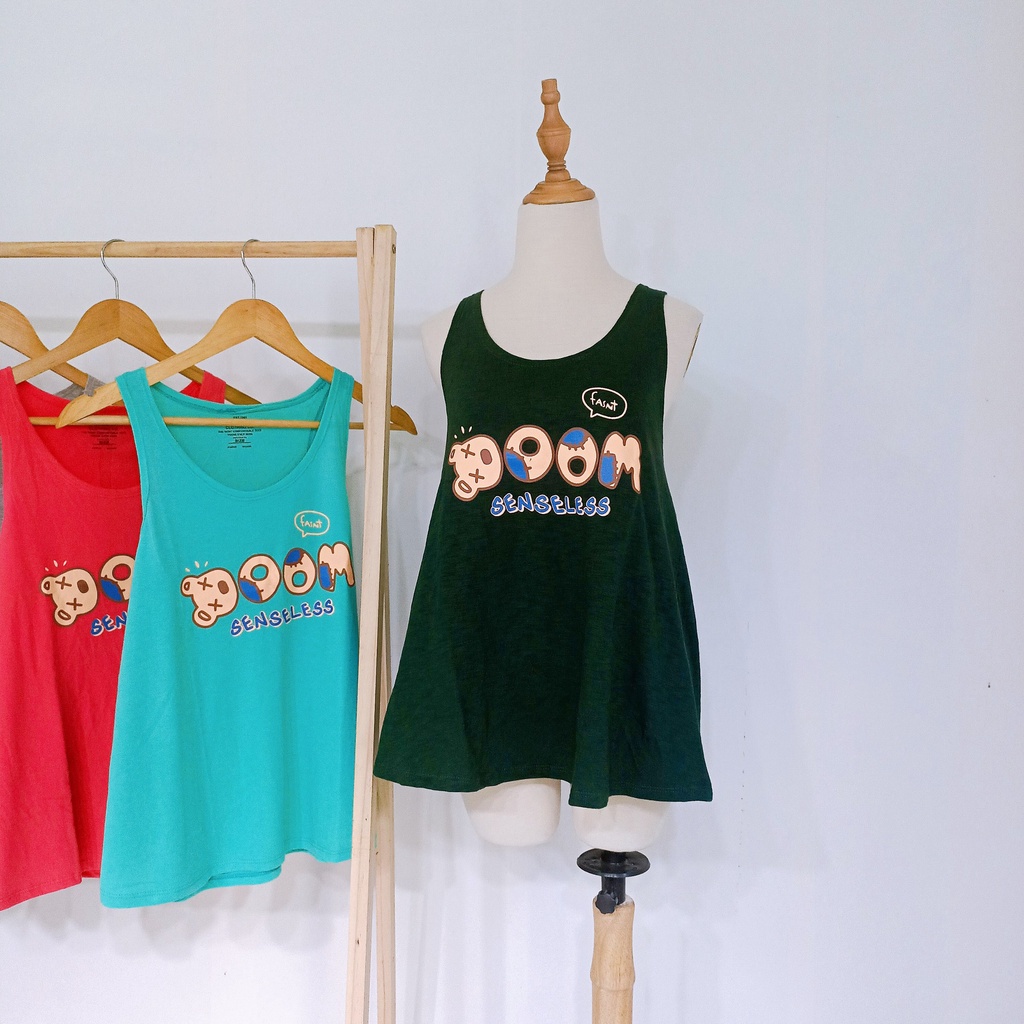 Áo ba lỗ nữ dáng xòe form rộng giấu bụng in chữ boom đơn giản thun cotton mặc mát tanktop 3 lỗ thun giấy mặc nhà