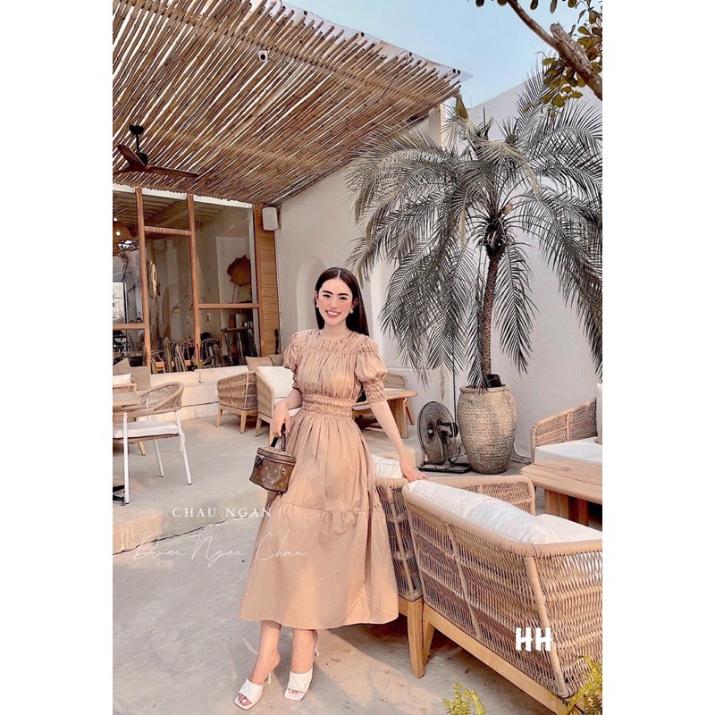 ⚡️BÁN SỈ⚡️Đầm maxi chun 3 tầng 2 màu hồng, be | BigBuy360 - bigbuy360.vn