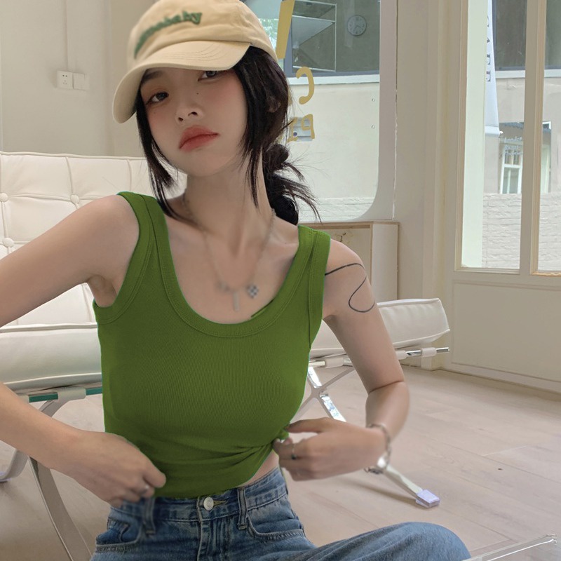 Áo Thun Ôm Hai Dây Cổ Tròn Màu Sắc Đơn Giản Dành Cho Nữ