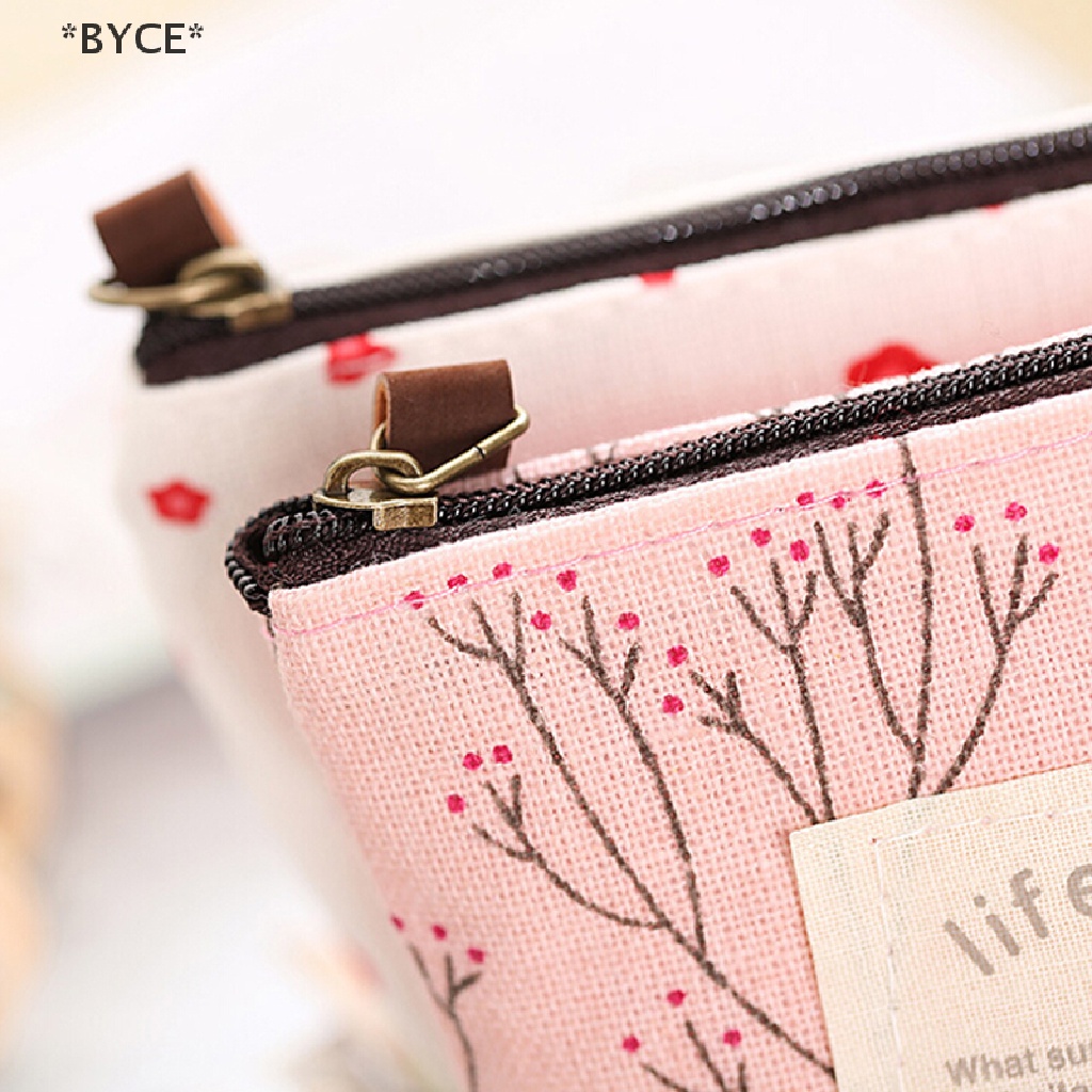 [BYCE] Ví Canvas Mini Đựng Tiền Xu / Chìa Khóa / Thẻ Cầm Tay Có Dây Kéo Cho Nữ