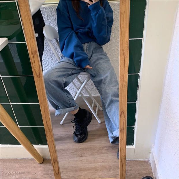 Áo Sweater Ngắn Dáng Rộng Tay Dài Eo Cao Màu Trơn Thời Trang Mùa Đông Phong Cách Hàn Quốc Cho Nữ