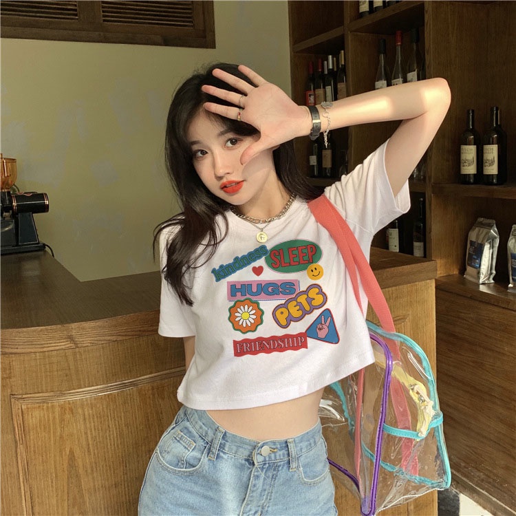 Áo Thun Crotop Form Rộng Unisex Tay Ngắn Chất Cotton Mềm Mại In Hình LOGO Đáng Yêu Ulzzang Style Hàn Quốc TTT0183