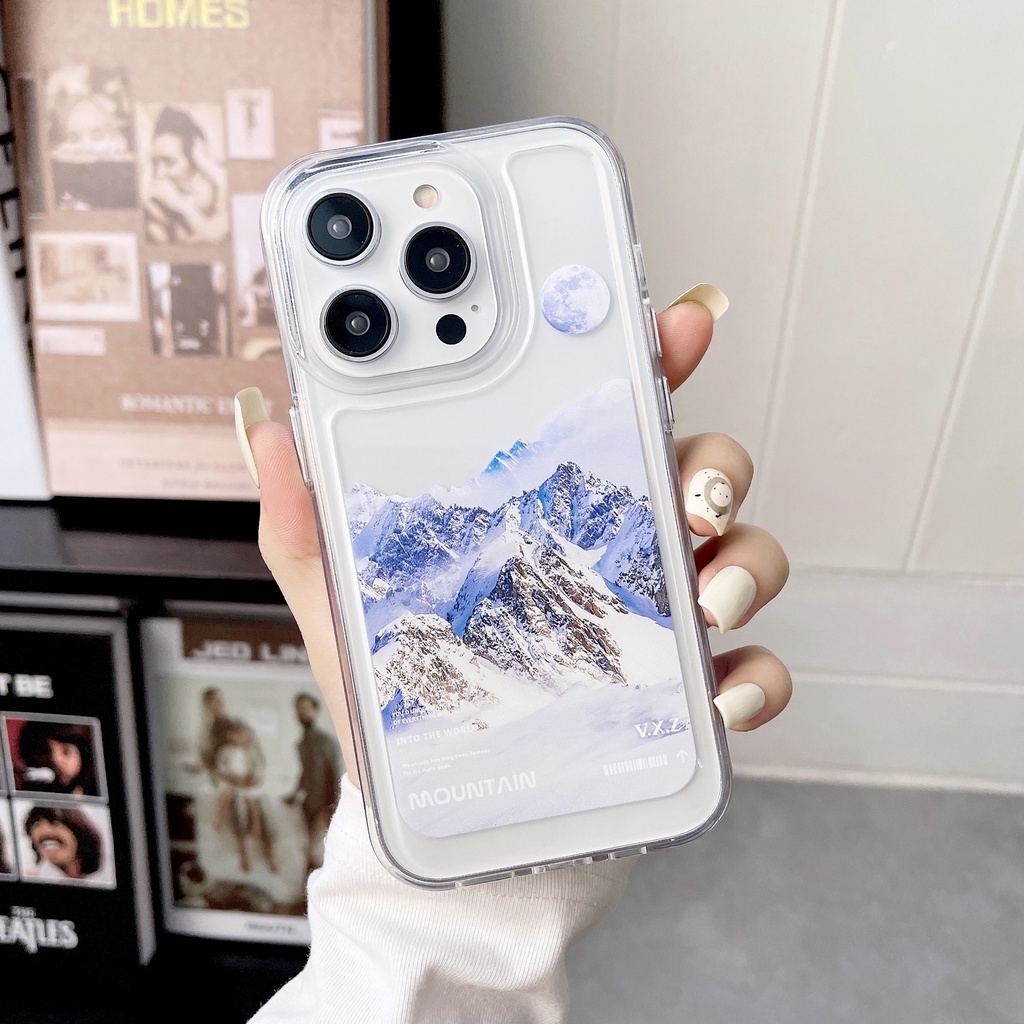 Ốp Điện Thoại Tpu Silicon Mềm Trong Suốt Chống Rơi Họa Tiết Phong Cảnh Núi Đơn Giản Cho iPhone 11 12 13 14Pro XS Max XR Plus