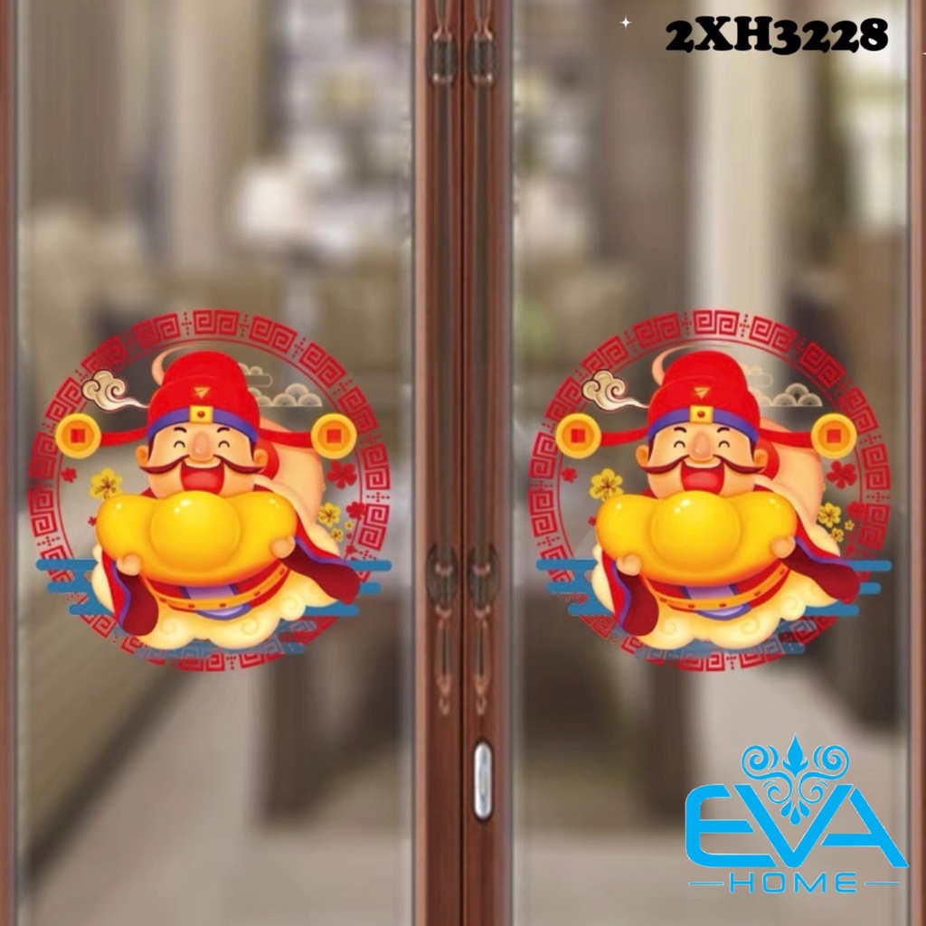 Decal Dán Tường Dán Kính Trang Trí Tết Họa Tiết Thần Tài Ôm Thổi Vàng Đón Xuân XH3228 M3595