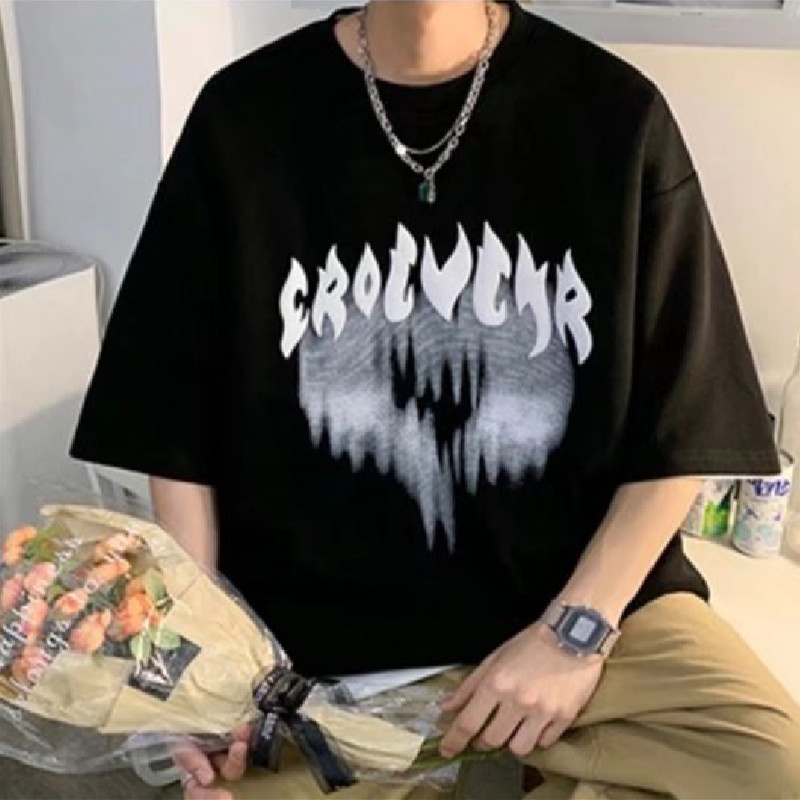 Áo Thun Tay Ngắn Dáng Rộng In Chữ Phong Cách Hip Hop Hồng Kông Thời Trang Mùa Hè Cá Tính Cho Nam
