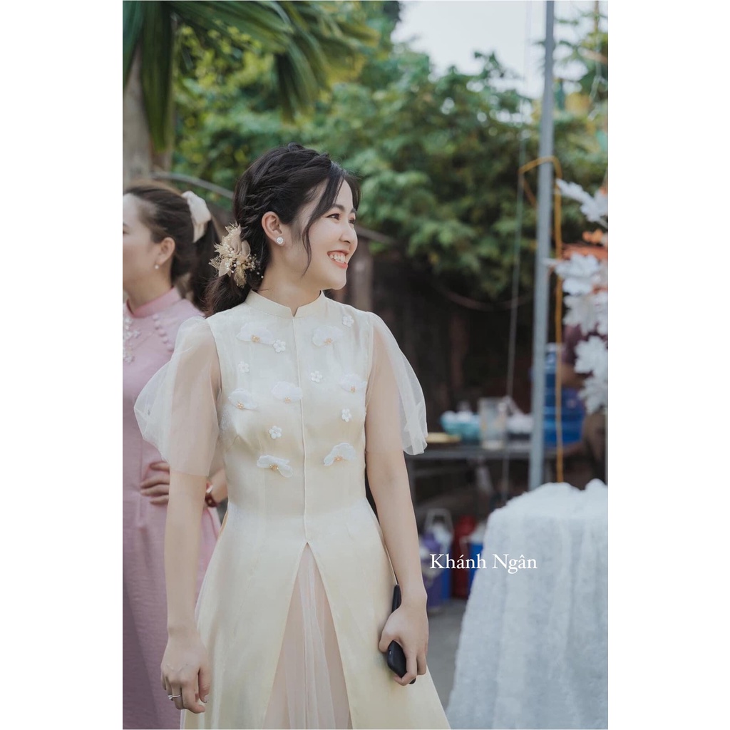 Áo dài cách tân kèm váy tiểu thư 2 tà xẻ