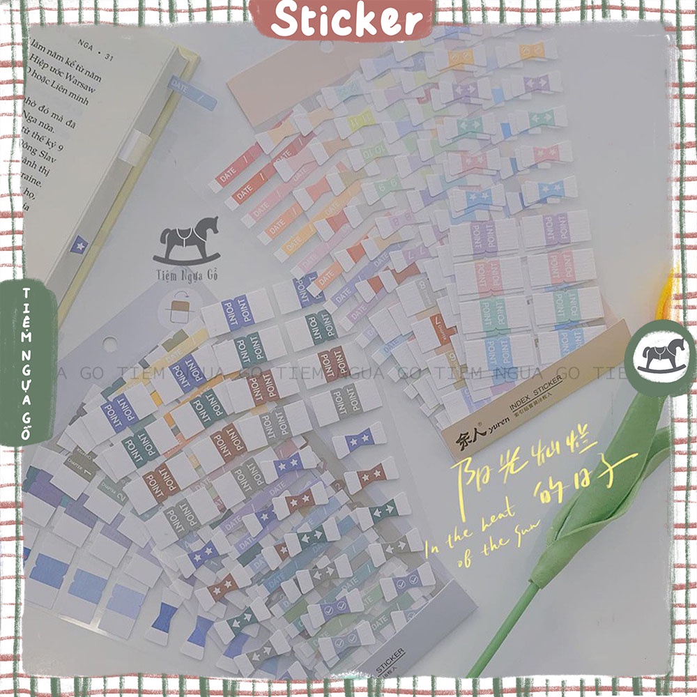 Sticker Phân Trang 8 Sheets Index Yuren Hình Dán Deco Sticker Dán Sổ, Sticker Trang Trí Sổ Bullet Journal Sổ Tay