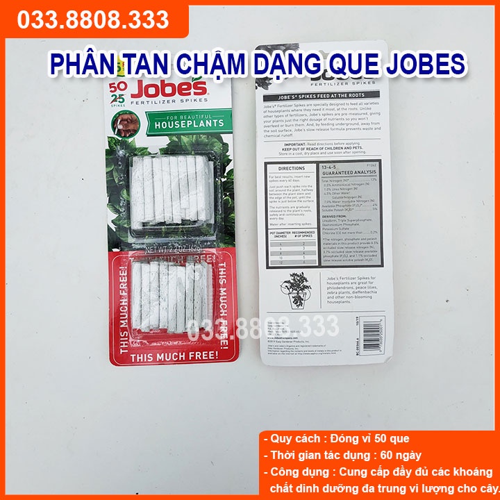 PHÂN BÓN QUE ( PHÂN CON SÂU) JOBES DÀNH CHO HOA LAN CÂY CẢNH (VỈ 50 QUE )