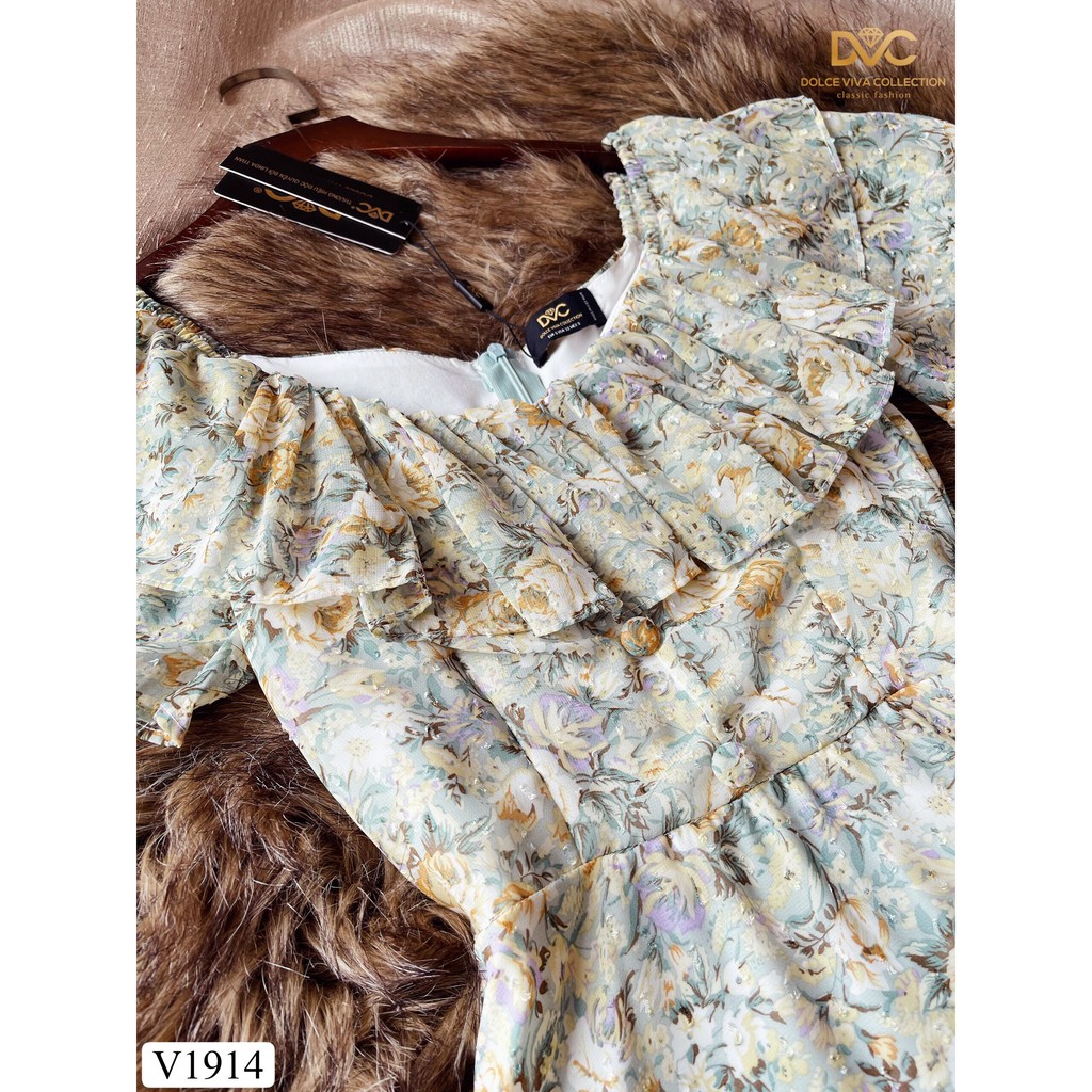 Váy hoa xòe bèo ngực V1914 - Đẹp Shop DVC (Kèm ảnh thật trải sàn do shop tự chụp)