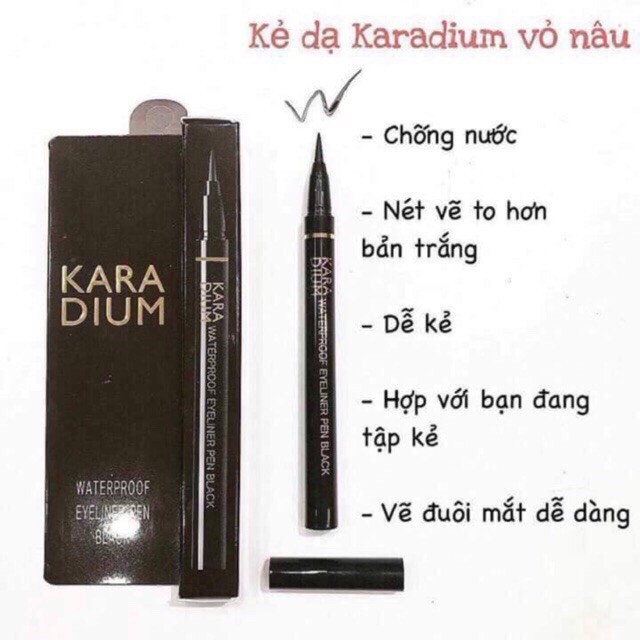 Bút dạ kẻ mắt Karadium Waterproof Brush Liner Black siêu mảnh
