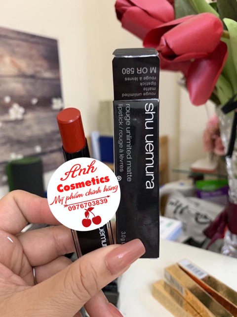 Son SHU UEMURA 580 vỏ đen đỏ cam cháy chuẩn auth bill đầy đủ | BigBuy360 - bigbuy360.vn