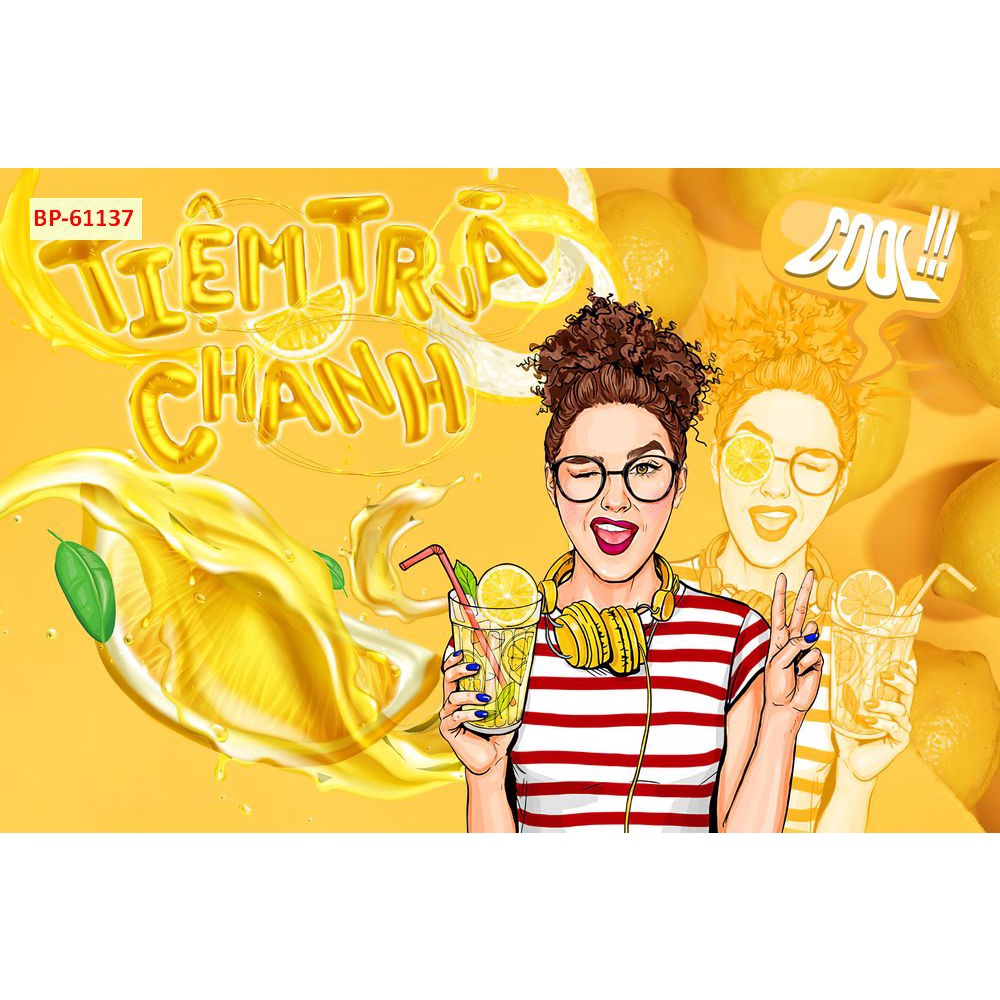 Tranh dán tường Quán Cafe, Trà Sữa, Trang Trí Cửa Hàng 3D tặng keo và dụng cụ dán