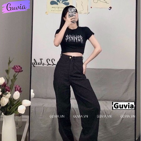 Áo Croptop Ôm Body Nữ SINNER Cổ Tròn Tay Ngắn, Áo Thun Croptop Kiểu Sexy In Họa Tiết GUVIA CR67